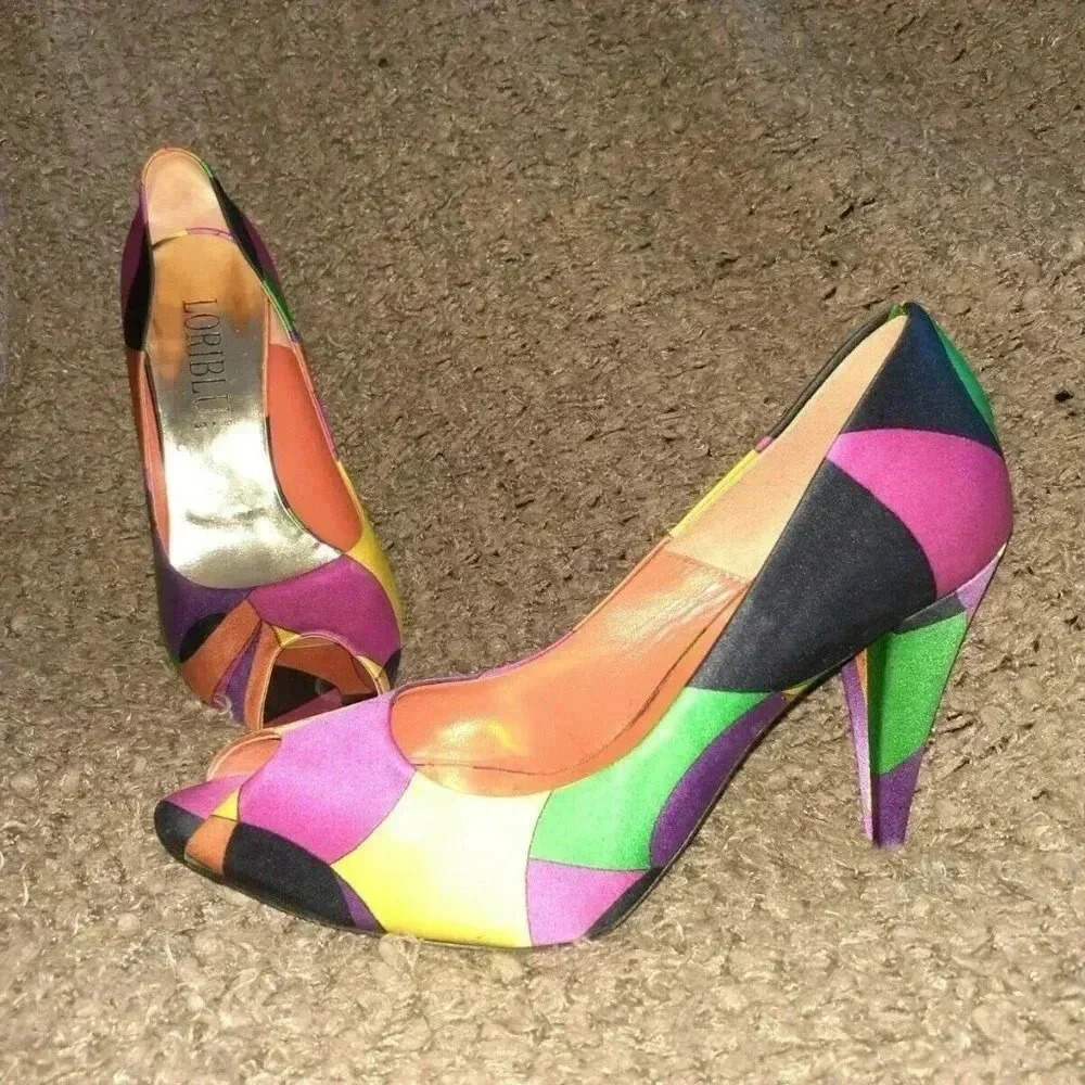 LORIBLU-PUCCI Color Block-Multi-Color-Satin Heels